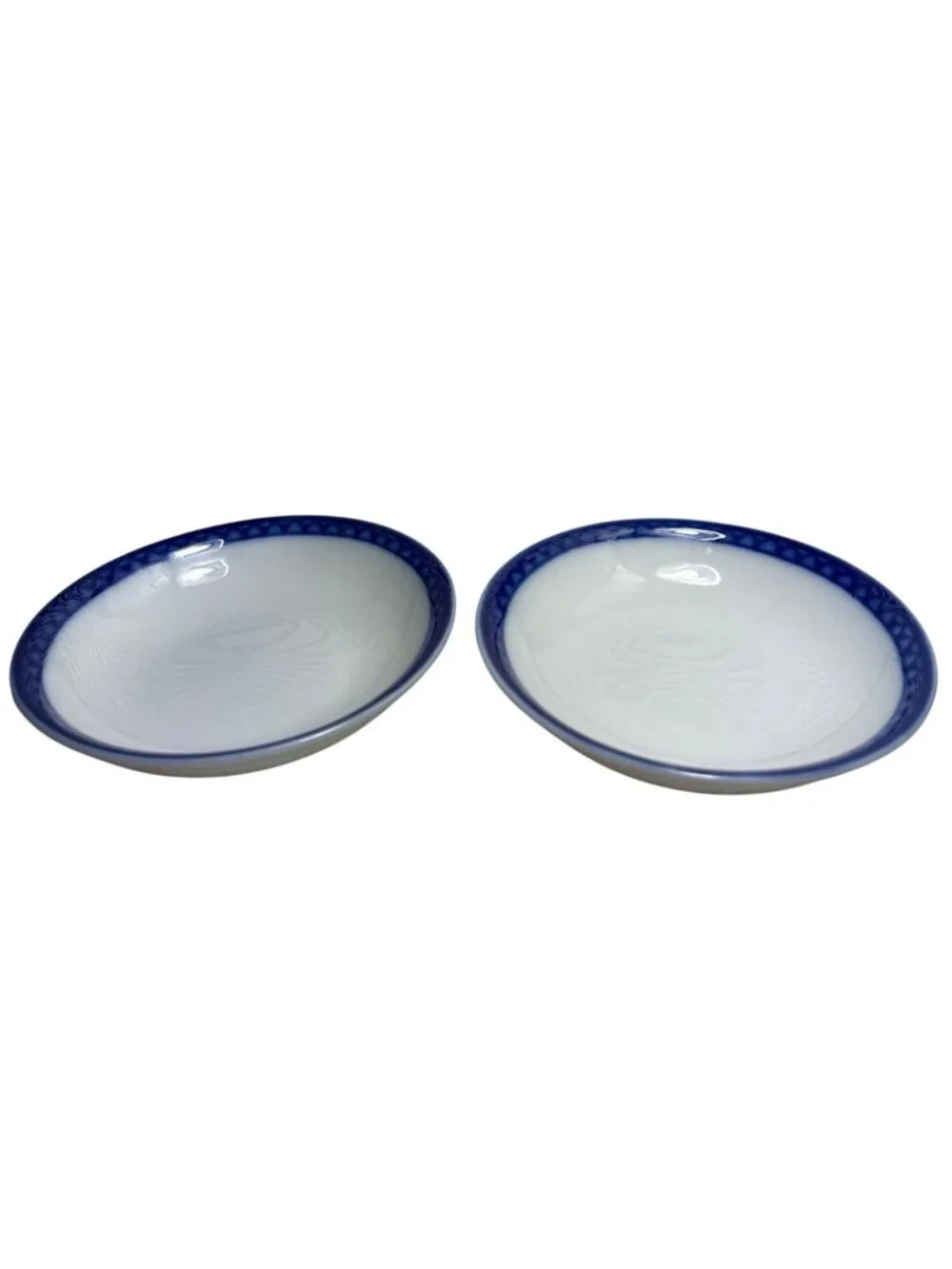 Williams-Sonoma White Porcelain Sauce Bowl Cobalt Blue Diamond Border 5.75 inch
